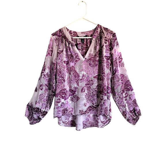 White House Black Market Tops - WHBM Silk Burnout Sheer Paisley Blouse Long Sleeve Small Boho Romantic Goth